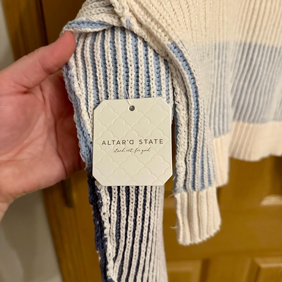 NWT! Altar'd State Beige and Blue Striped Sweater | Size XL - Picture 7 of 9
